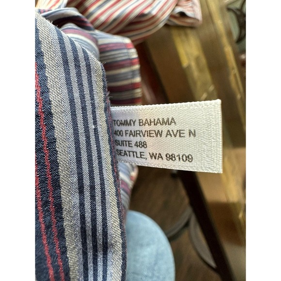 TOMMY BAHAMA MENS SHIRT XL RED CREAM BLUE STRIPED SILK/COTTON LONG SLEEVE - Picture 6 of 8